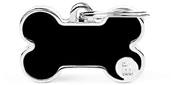 My Family Placa de Identificación personalizado para perro Made in Italy, Hueso Negro Pequeño, Placa de identificación de Perro Grabada Gratis, Metal esmaltado a mano, Colección Basic Handmade