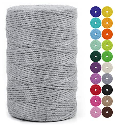 LEREATI Juteschnur 2mm x 200m Gartenschnur Paketschnur Naturfaser Hanfseil Jute Schnur Jutegarn Juteseil, Kordel Weihnachten für DIY Kunstgewerbe Gartenarbeit Geschenkverpackung Deko (Grau)