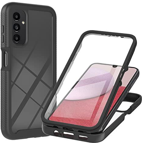Samsung Galaxy A14 4G / 5G Case with Built-in Screen Protector, 360 Full Body Protective Cover Heavy Duty Anti-Scratch Shockproof Slim Silicone Bumper Clear Phone Case for Samsung A14 6.6 Black