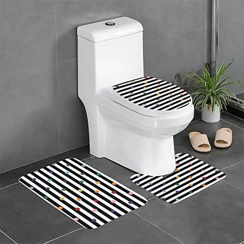 OGNOT Glitzer-Badezimmerteppich-Set, Regenbogenfarben, gepunktet, Schwarz und Weiß, 3-teilig, Konturenmatte, rutschfeste Teppiche, saugfähige Badematten, für Badezimmer, Dusche