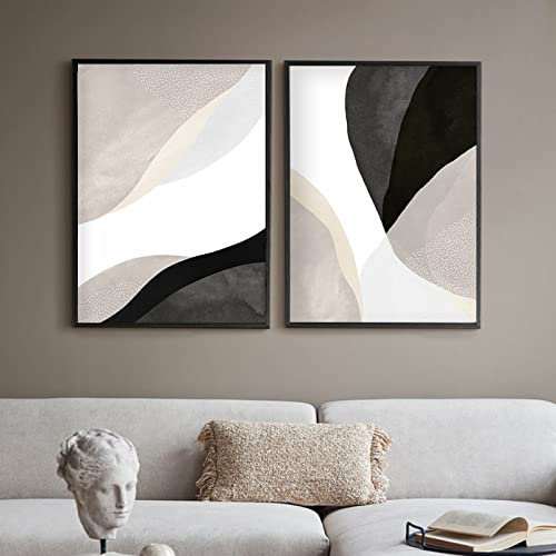 OTURRI Affiches minimalistes Toile tableau Murale Art abstrait noir Beige géométrique Murale Toile tableau peinture Tableaux salon Decoration de la maison 40x60cmx2 sans cadre