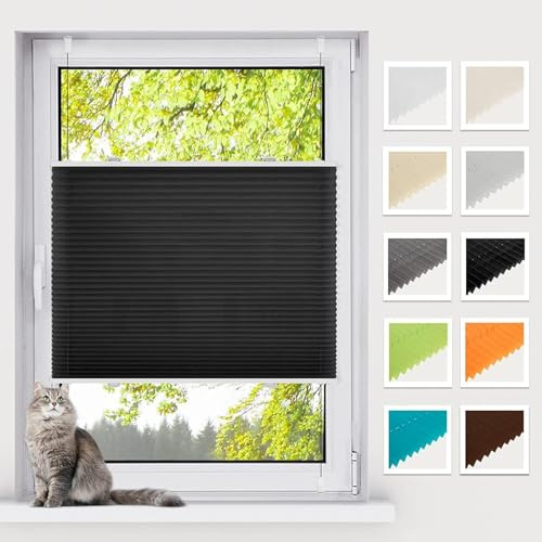 BelleMax Plissee ohne Bohren Klemmfix, Schwarz 75x200cm(BxH), Easyfix lichtdurchlässig Sichtschutz und Sonnenschutz, Jalousie Plisseerollo mit Klemmträger, Faltrollo für Fenster & Tür