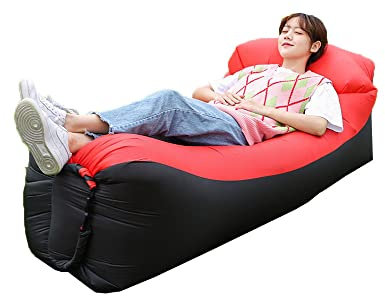 Surwin Wasserdichtes Aufblasbares Sofa,Tragbares Luft Sofa Aufblasbare, Air Lounger, Luftsofa Luftsack Für Outdoor, Strand, Party,Reisen (230x70cm,Rot)