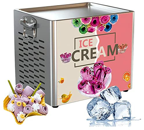 Commercial Rolled Ice Cream Machine, Stir-Fried Ice Cream Roll Machine with Single Square Pan, Stainless Steel Stir-Fried Ice Cream Roll Maker, Yogurt Cream Machine for Bars Cafe Dessert Shops