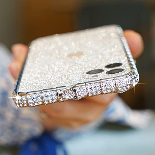 ALLUPS Glitter Diamond Metal Bumper Case Rhinestone Bling Cover For iPhone 13 12 14 Pro Max 12mini 6 7 8 Plus Xr Xs Max 11 Pro Max Case,Silver,for iPhone14 Pro Max