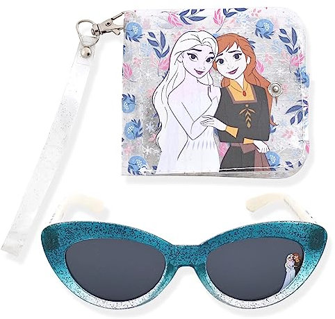 Disney Lot de 2 lunettes de soleil et portefeuille pour filles avec dragonne, Rose Reine des neig, 55mm