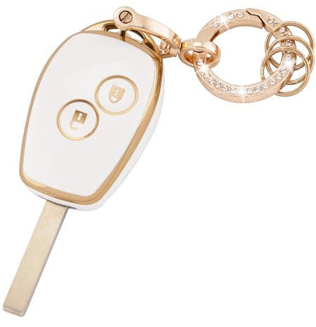 Koaudb Housse de Protection pour clé de Voiture pour Clio Kangoo Megane Laguna Modus Dacia Twingo Kangoo 2 Boutons Smart Key Fob Case avec Porte-clés Bling (R-Rnl-2R-W)
