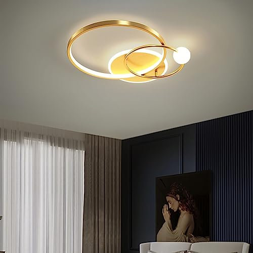 LED Deckenleuchte Dimmbar Arbeitzimmer Deckenlampe Kreative Deckenlampe Modern Hängeleuchte LED Deckenlampe mit Fernbedienung für Schlafzimmer Kinderzimmer Esszimmer Küche Büro Lampe (Gold, A)