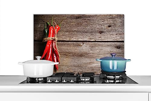 KitchenYeah© Spritzschutz Küchenrückwand Platte Küche Deko Aluminium Platte Spritzschutz Küchenwand WandverkleidungPfeffer - Holz - Gewürze - Kräuter - Rot - Braun - 60x40 cm