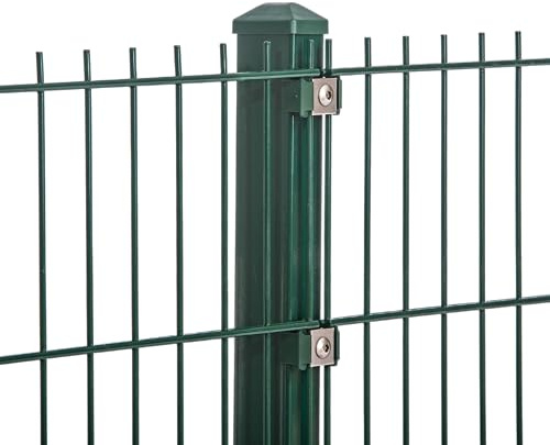 Doppelstabmattenzaun Set Moosgrün| 656 mit VA Klemmhalter 0,83m-1,83m Komplett Set inkl. Pfosten 7.5-143 cm