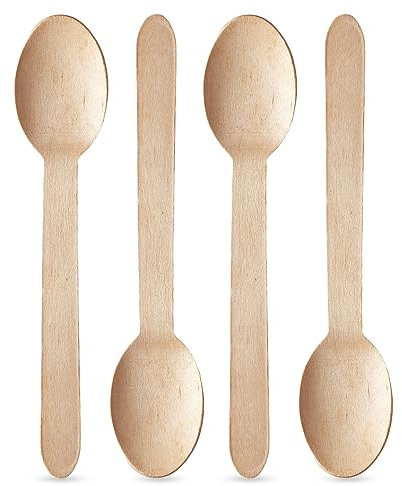 Chef Royale 100 Disposable Wooden Spoon - Eco Friendly Spoons Set - Biodegradable and Compostable Bamboo Wooden Cutlery Set for Christmas Parties Picnics,Weddings,Office (100 Wooden Spoons)