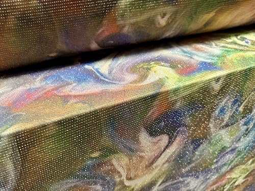 Metallic Slinky Stretch-Spandex-Jersey-Stoff mit goldenem Lurex, Meterware – abstrakter Wirbeldruck – mehrfarbig