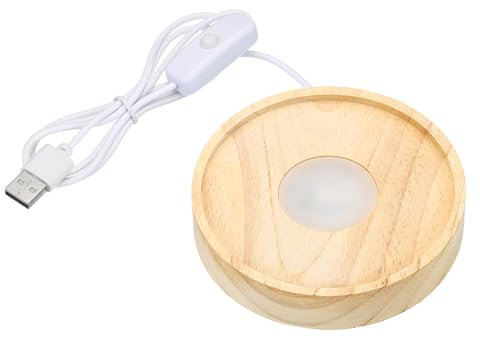 PATIKIL 4 Inch Wooden LED Light Base, Wood Light Display Base Stand Lighting with Switch for 3D Crystal Glass Aroma Stone Art, Carving Style, Warm White Light