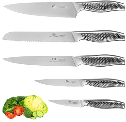 KARL HAUSMANN Messerset ohne Block - 5 Teilig - Küchenmesser Set - Messer Set Scharf - Profi Messer - Küchen Messersets aus Edelstahl Rostfrei - Kitchen Knife Set - Küchenmessersets - Küchenprofi