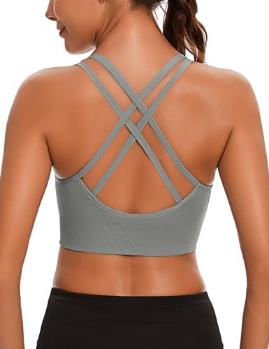 Leversic Sport BH Push up Cross Back Design Bustier Damen mit Gepolstert Ohne Bügel Damen-BHS mittelstarkem für Fitness Lauf Joggen, 315-Grau, M