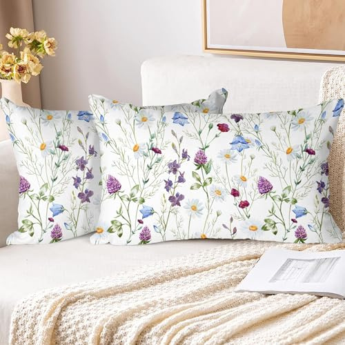 XPHZZL Kissenbezüge, 2er-Set, 30 x 50 cm - Weiche doppelseitige Garten-Blumen-Dekorative rechteckige Kissenbezüge für Sofa Bett Garten Outdoor Frühlingsdeko mit unsichtbarem Reißverschluss 12 x 20