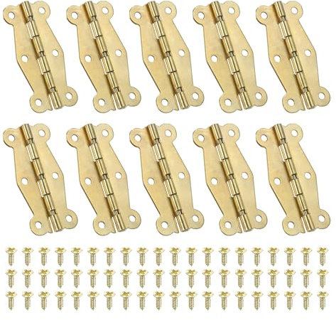 PATIKIL Small Vintage Box Hinges 2 Inch, 10 Pack 90-Degree Butterfly Decorative Hinges Jewelry Box Hardware with Screw for Cabinet Wooden Box Drawer Craft, Gold