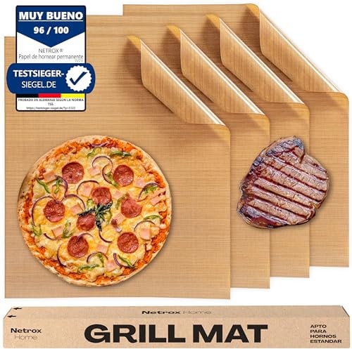 Netrox - Grillmatte für Grillrost und Backofen (4er Set) wiederverwendbare Grill Matte - hitzebeständig und lebensmittelfreundlich - Backfolie Backpapier Backmatte - Backunterlage Matte (36x42cm)