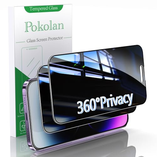 Pokolan 2 Pack 360 Degree 4-way Privacy Screen Protector for iPhone 14 Pro Max, Anti Spy Tempered Glass Film, No Bubbles, Anti-Scratch, Case Friendly