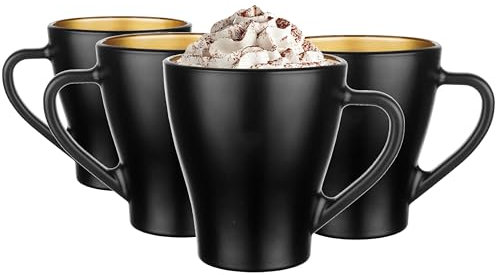 Glasmark KROSNO 1992 Hugo Kaffeegläser-Set 4-teilig Cappuccino Eiskaffee Gläser Becher Spülmaschinenfest Schwarz Gold 4x360 ml
