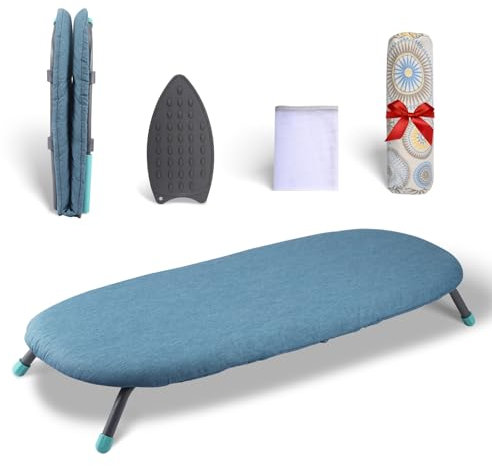 Aofesel Table a Repasser Pliable, Petite Planche a Repasser avec Housse Rembourrée épaisse, Mini Planche a Repasser, Planche a Repasser de Table, Table Repassage Voyage Bleu, 81×31cm