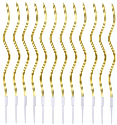 Geburtstagskerzen,36 Stück Gebogen Geburtstag Kerzen Spiral Kuchen Kerzen mit Halter Cake Topper Dekorationen Geburtstagskerzen Kuchen Kerzen für Geburtstag, Hochzeit Party Dekoration,Gold