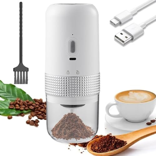 Electric Coffee Grinder, Portable Electric Burr Coffee Grinder, Adjustable Grind Settings Ceramic Coffee Bean Mill, Small Rechargeable Mini Coffee Grinder for Beans, Nuts, Grains, 25g(White)