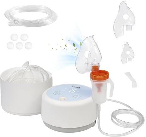 SCIAN Aerosol Ultrasuoni Silenzioso Nebulizzatore A Compressore- Aerosol per Bambini e Adulti, con Funzione Timer, Velocità Atomizzazione Regolabile, Portatile con Boccaglio E Maschera (Blu)