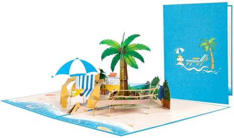 Pop-Up Karte Reisegutschein,Strandurlaub Reisegutschein Geschenkkarten für Flitterwoche, Popup Karte Grußkarte Gutscheinkarte für Urlaubsreise,Geburtstagskarte Glückwunschkarte für Urlaub