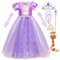 ZaisuiFun Fille Déguisement Princesse Raiponce Robe Violet avec Accessoires Perruque pour Anniversaire Fête Carnaval Partie, 7-8 Ans