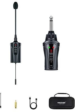 ACEMIC UHF Wireless Flute Microphone System, Wireless Tie-on Microphone for Flute, Suitable for Live Performances, PA Systems, Audio Mixers, and Speakers DT-5