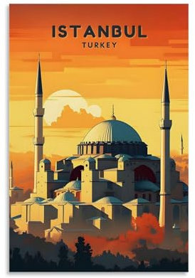 ouweri Reiseposter Istanbul Türkei Vintage (2) Coole Kunstwerke Gemälde Wandkunst Leinwanddrucke Hängendes Bild Wohnkultur, Idee 20 x 30 cm