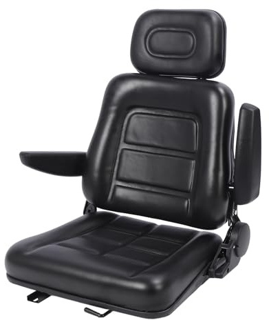 Sedile per Trattore 8 Cm/3,15 Pollici, Sedile Ribaltabile Nero per Falciatrice, Caricatore Skid, Movimentatore Telescopico, Retroescavatore (Con Bracciolo)