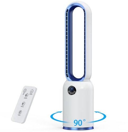 YAZEKY Ventilador de Torre sin Aspas, Ventilador Silencioso de 24 Velocidades, Temporizador 12H, Oscilación de 90°, Pantalla LED y Control Remoto, Portátil, para Dormitorio, Hogar y Oficina.