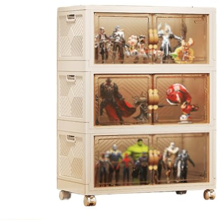 Schaukasten Vitrine Regal für Modellautos Kostenlose Installation Faltbarer Vitrine Aus Kunststoff Aufbewahrungsvitrine mit Rädern für Sammlerstücke Bücher Wein(32x50x86cm)