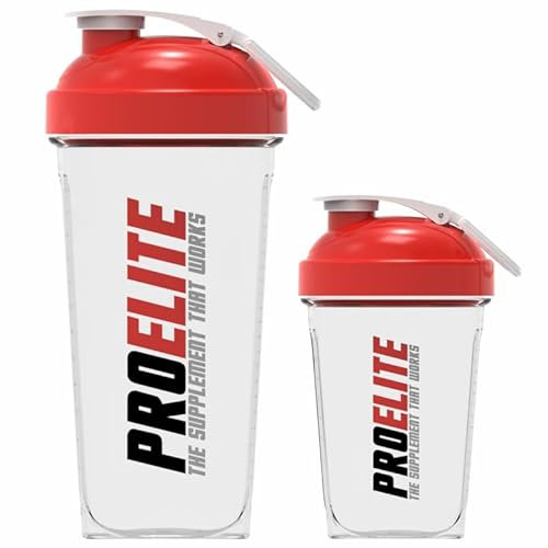 PROELITE 700ml + 500ml Protein Shaker Bottle with Transparent Shaker Bottle with Stainless Steel Mixing Ball, BPA- and Leakproof Flip On Lid, Odourless, Temperature Safe (Red, 500ml+700ml)