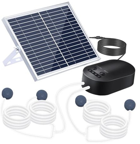Solar Oxygen Pump Fish, Battery Powered Air Pump with Even Air Distribution, Adjustable Angle Solar Pond Aerator for Pond Stock Fishing Hydroponics