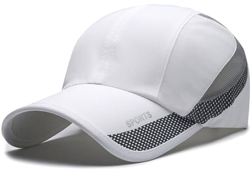 Malaxlx Schnelltrocknende Baseballcap für Herren und Damen, UPF 50+ Sonnenschutz, Verstellbare Sportmütze für Laufen, Wandern, Outdoor - Weiß