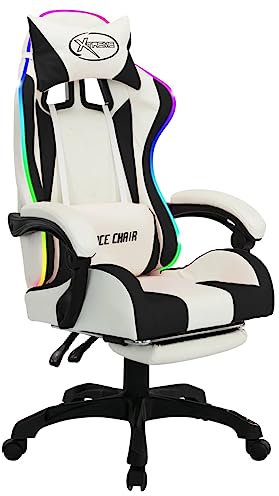 Woonisher Silla Gaming con Luces LED RGB Cuero sintético Negro y Blanco