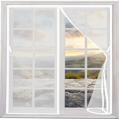 Zanzariere Magnetiche per Finestre 183 x 152 cm Tenda Zanzariera Porta Finestra Apertura e Chiusura Silenziosa Resistente Traspirante Non Accorciabile Installazione Facile Senza Foratura, Bianco