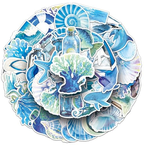 Meerestiere Wasserdichte Aufkleber Set Geschenk für Jugendliche Erwachsene 50 Stück Ozeane Vinyl Sticker Deko für Auto Motorräder Fahrrad Skateboard Snowboard Gepäck Laptop Scrapbook Auto Koffer