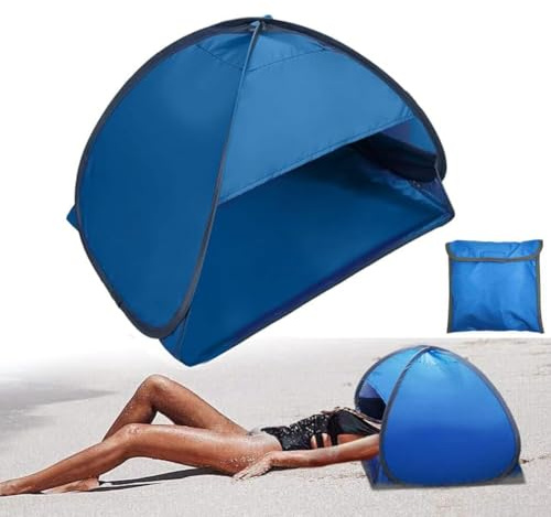 Uveego Mini Head Sun Shelter Tent, Strandmuschel Pop Up, Tragbar Automatisches Strandzelt, Strand-Sonnenschutz mit Handy-Ständer, Anti-UV Mini Beach Zelt für Outdoor Picnic Strand Camping (Blau-A)