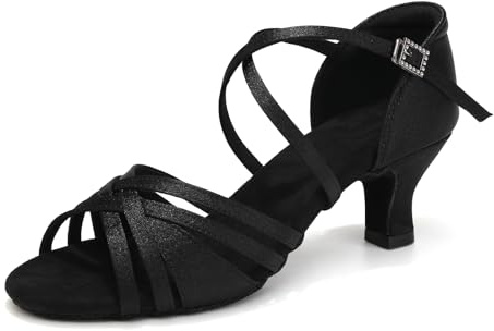Uonpie Latin Ballroom Dance Shoes for Women Open Toe Salsa Shoes 2 Inch Heel,Black,38EU/5,5UK