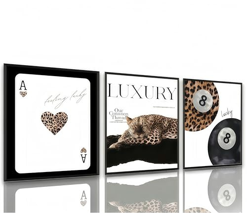 Linilioart Trendiges Leoparden-Leinwand-Wandkunst-Set aus 3 Preppy 8-Ball Ästhetik Geparden-Dekor für Schlafzimmer Wohnzimmer ungerahmt (30x40cm)