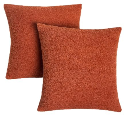 Highams Boucle Cushion Covers 45 x 45, Super Soft Decorative Square Throw Pillow Covers Pack of 2 with Invisible Zipper for Sofa Couch Living Bedroom Pillowcases, Rust
