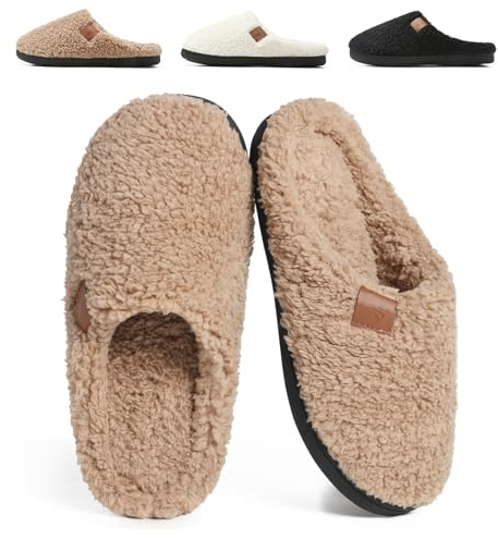 SRONEY Chaussons Femme Pantoufles Homme Chaudes en Mousse à Mémoire Confortable Mules Hiver Respirantes Antidérapantes l'intérieur et l'extérieur, Marron, EU 36/37