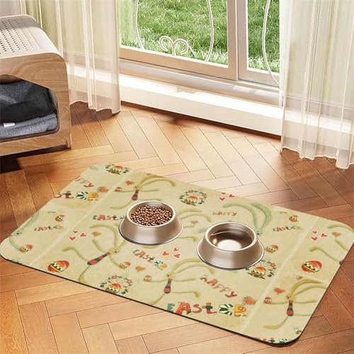 Saugfähige Leder-Tischdecke mit Osterhasen-Aufdruck, saugfähige Ledermatte, ordentlicher Futterbereich für Hunde, Katzen, Haustiere