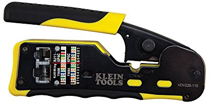 Klein Tools VDV226‑110E | Crimp‑ und Abisolierzange 15,5 cm | Für RJ11 RJ12 RJ45 & Pass‑Thru Cat 3–6A | Mit Schneidfunktion, Ratschensperre & Farbcode-Anzeige | Präzise Flush‑Trim‑Technik