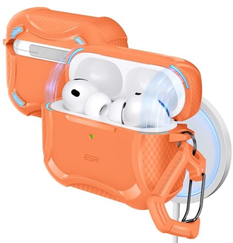 ESR Hülle für AirPods Pro 3 (2025), Starker Fallschutz, Orange | Kompatibel mit AirPods Pro 3 USB-C (2025), Schutzhülle mit magnetischem Deckel, MagSafe Kompatibilität, Cyber Tough Serie