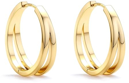 925 Sterling Silber Stecker CZ Doppel Ohrringe Creolen Earrings Ohrschmuck | 1 Pair 16K Gold Plated SilberTrendiger Zirkonia Earrings for Women Damen Hypoallergen 20G 8mm